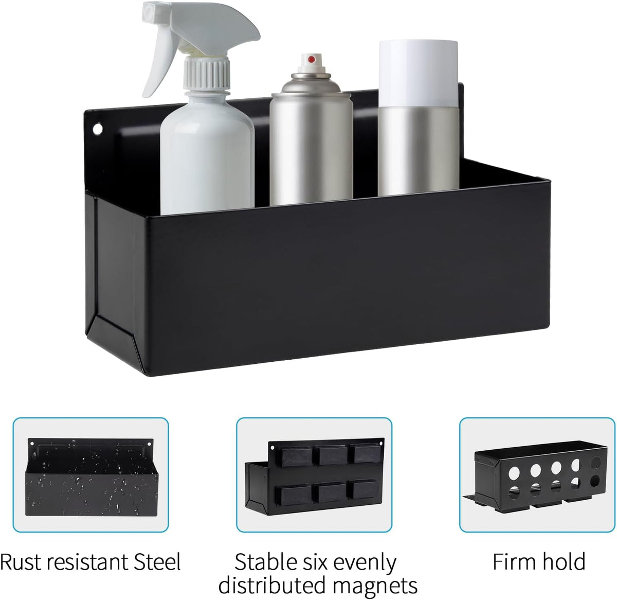 Magnetic Aerosol Spray Can Holder, Magnet Toolbox Bottle Holder, Tool Box Storage Rack for Garage and Home, Craft Workspace, Mechanic Paint Bottle Can Organizer, Black, 3"x8.3"