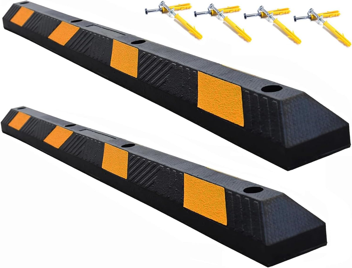 BESEA 2pcs Curb Parking Stoppers for Garage Bumpers Parking car 72" Length 4" High Heavy Duty Rubber Wheel Stopper for Vehicles Truck Driveway Help Your Cars Parking Stop Perfectily(2pack)
