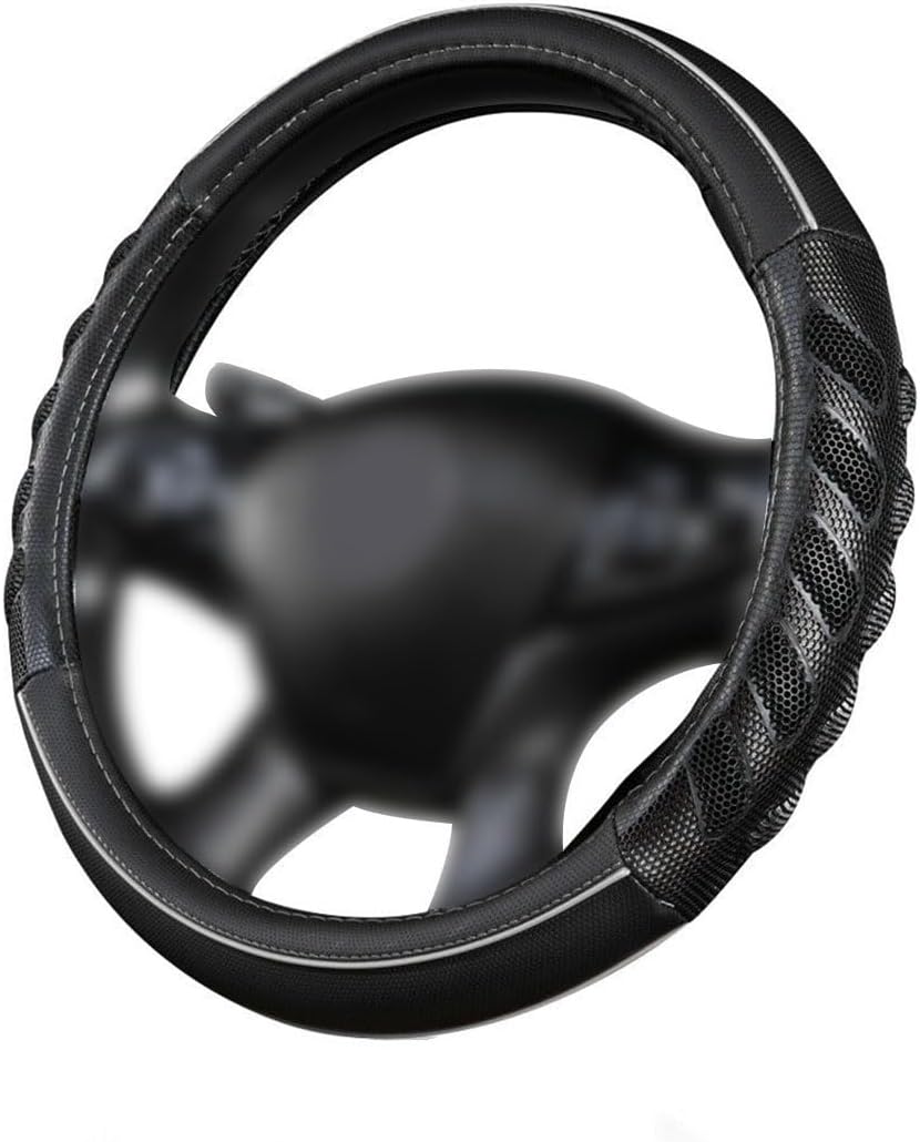 Flying Banner car Steering Wheel Cover Faux Leather Massage Universal fit 3D Honeycomb Hole Anti-Slip Sporty 15 Inches (Grey Black)