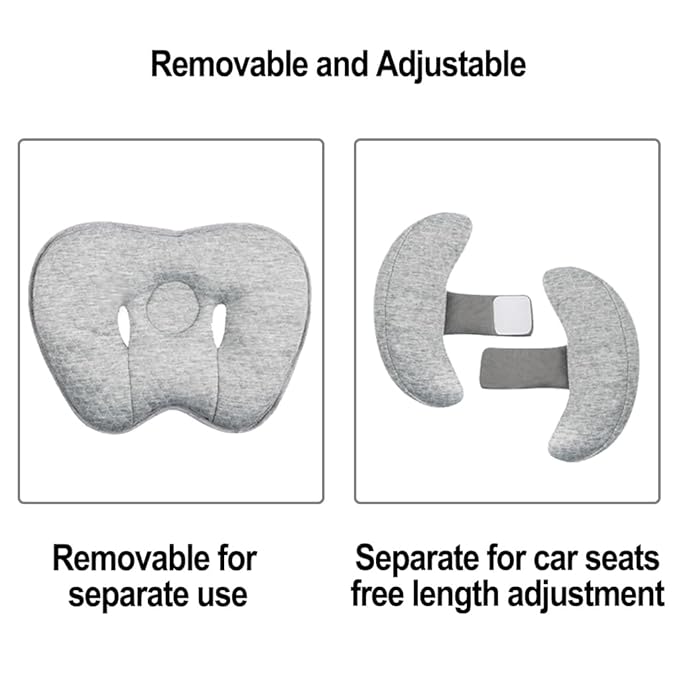2 in 1 Baby Support Pillow, Adjustable Banana Shape Baby Neck Head Travel Pillow Stroller Insert Cushion for Kids, Toddler, Gray