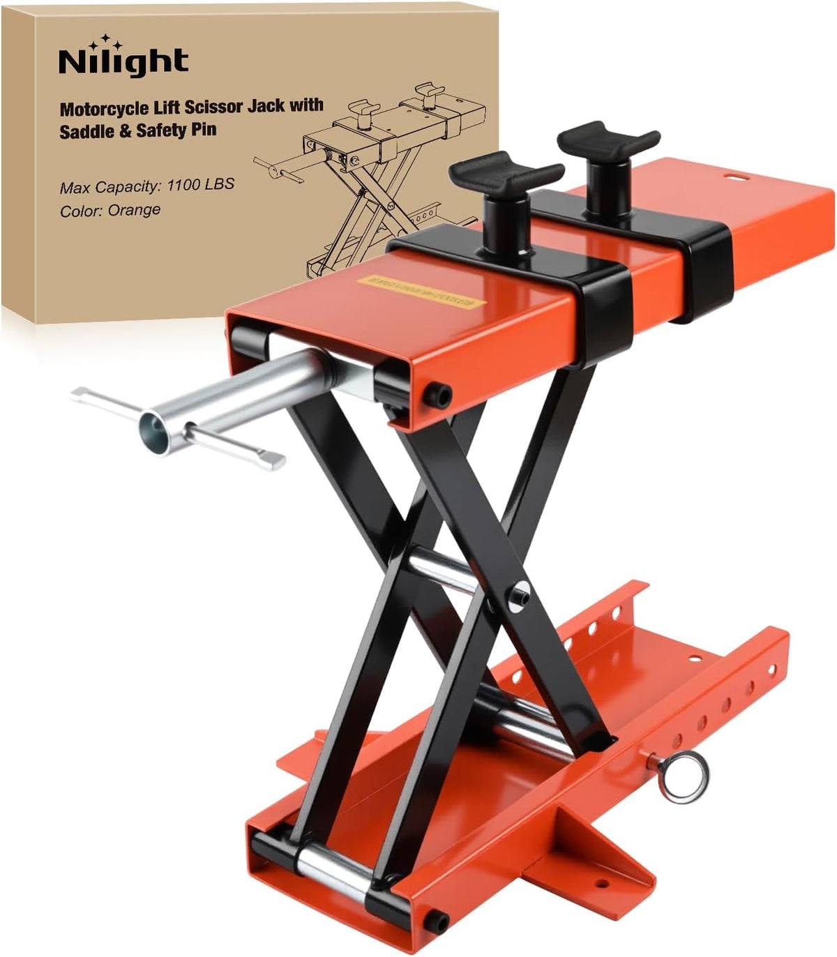 Nilight Motorcycle Lift 1100 LBS ATV Scissor Jacks with Saddle Safety Pin Crank Handle 3.7"-15.7" Hoist Stand Heavy Duty Steel Lifter Jack for Motorcycles Dirt Bike Garage Storage Repair Tool, Orange