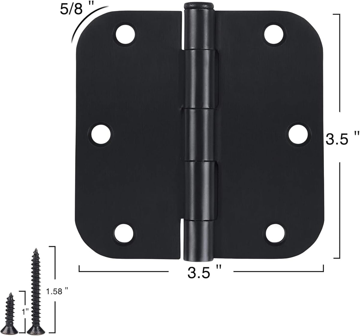 18 Pack Matte Black Door Hinges 3.5 x 3.5 Inch Interior 3 1/2 Inch Door Hinges for Doors Rounded 5/8" Radius Corners Flat Iron Hinge 3 ½"x 3 ½" Door Hardware Controls