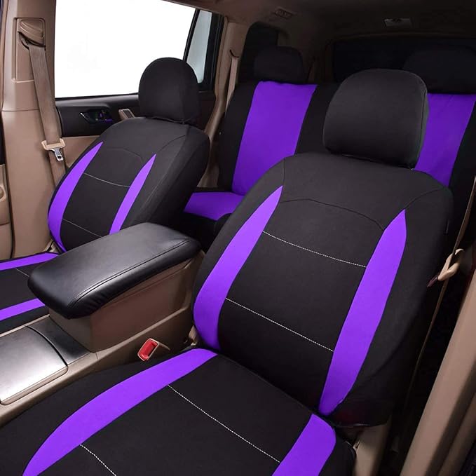 Flying Banner Car Seat Covers Front Seats Rear Bench Polyester car seat Protectors Easy installations Rear Bench Split Classic Man Lady Truck (Full Set - Low Back, Black Purple)…