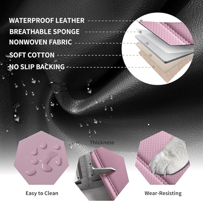 Car Seat Covers Full Set Custom Fit for Mercury Sable 1995-2009 - Premium Leather with Lumbar Support, Breathable, Anti-Slip & Excellent Seating Experience (Pink, Full Set)