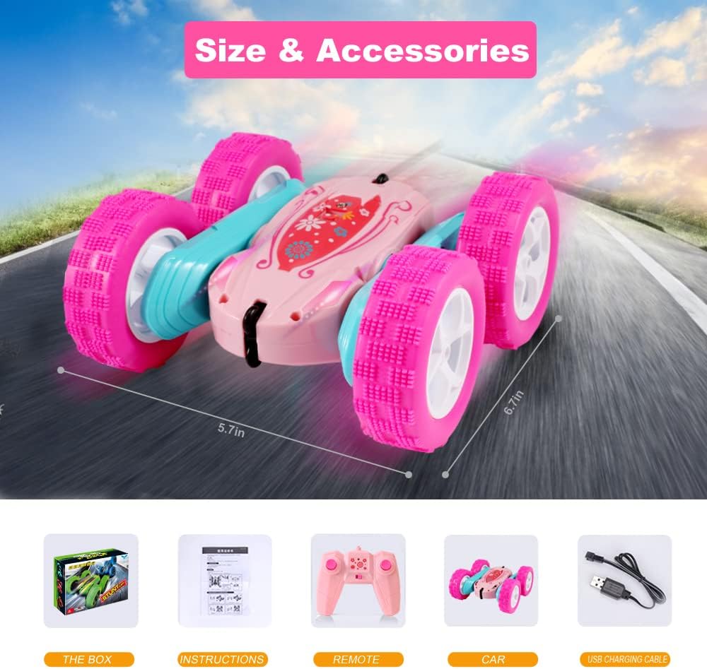 FREE TO FLY Rc Stunt Cars: Double Sided 360°Flip Rotating 4WD Race Car Toy for Outdoor & Indoor for 6 7 8 9 10 11 12 Year Old Girls Boys Birthday Gift for Kids Ages 6+