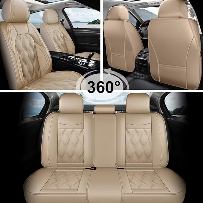 AOMSAZTO Car Seat Covers,Full Set 5 Seats Custom Fit for Toyota RAV4 2013-2026,Leather Car Seat Cover Seat Cushion Protector,Airbag Compatible Waterproof Beige