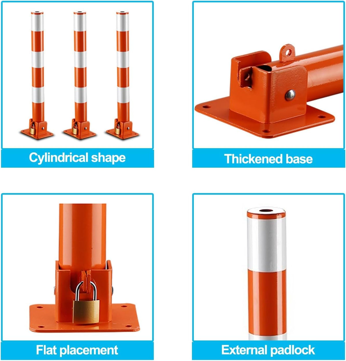Steel Safety Bollard Post, Traffic Safety Bollard, Lockable Parking Pole, Foldable Parking Barrier, for Home, Garage