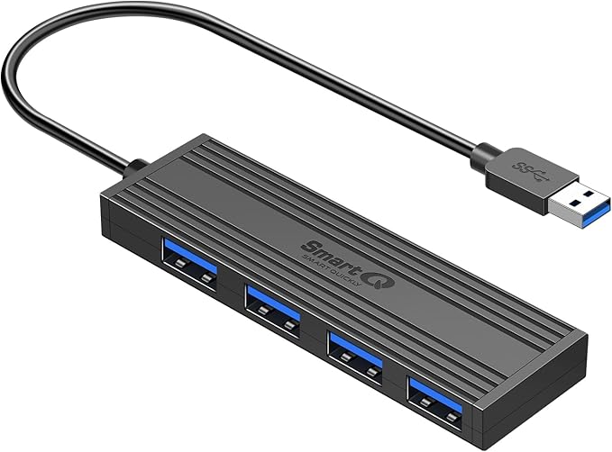 SmartQ 4-Port USB 3.0 Hub, High-Speed Data Hub, USB Port Expander for Laptop, PC, iMac, Surface Pro, XPS, Flash Drives, Mobile HDD, and More (Slim USB 3.0 Hub - 0.5 ft)