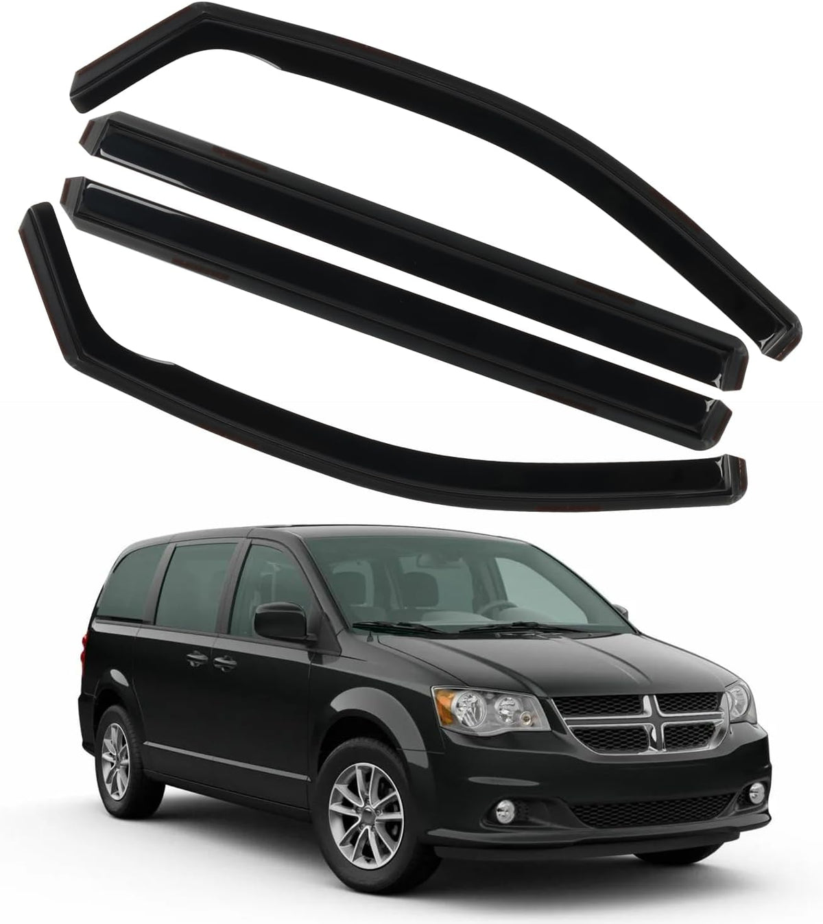 4PCS in Channel Rain Guards for 2008-2023 Dodge Grand Caravan, 2008-2016 Chrysler Town Country, 2009-2012 Volkswagen (VW) Routan, Vent Window Visors Shade, Window Deflectors