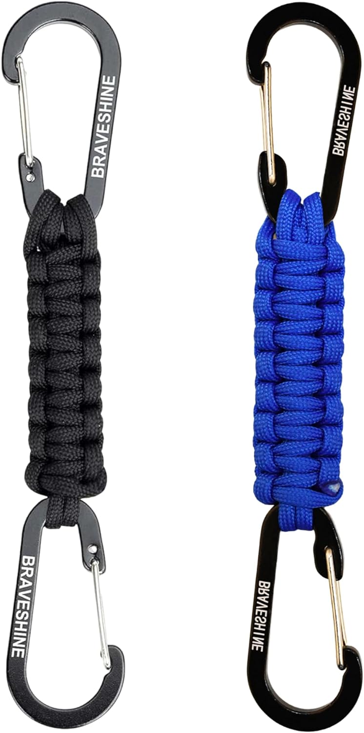 BRAVESHINE Paracord Keychain Carabiner Clip, D Ring Lanyard Hanger Stroller Hook for Water Bottle, Key, Backpacks, Men, Women