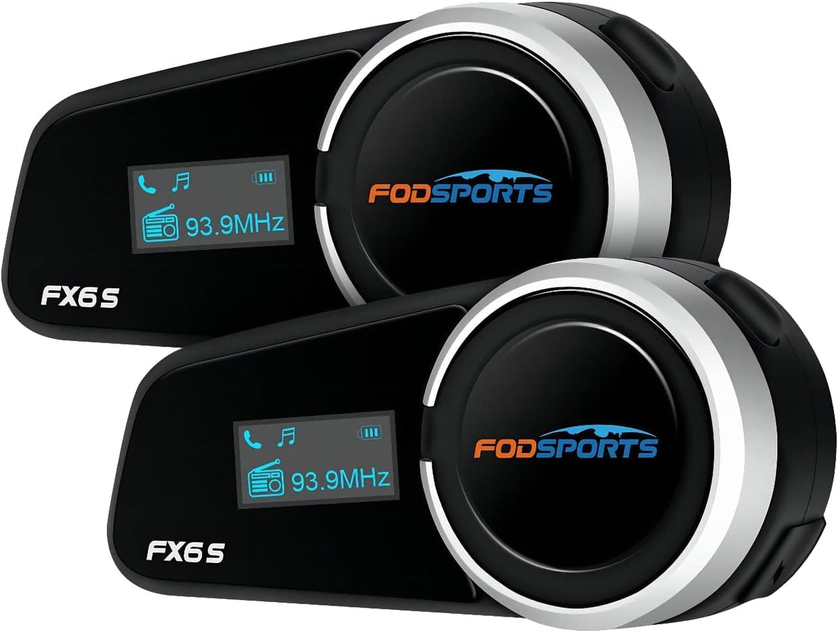 Fodsports FX6S Bluetooth Motorcycle Headset, 6-Way Motorbike Intercom Bluetooth, 1000m Motorcycle Helmet Communication Systems/Voice Dial/Universal Pairing/FM Radio (2 Pack FX6S with LED)
