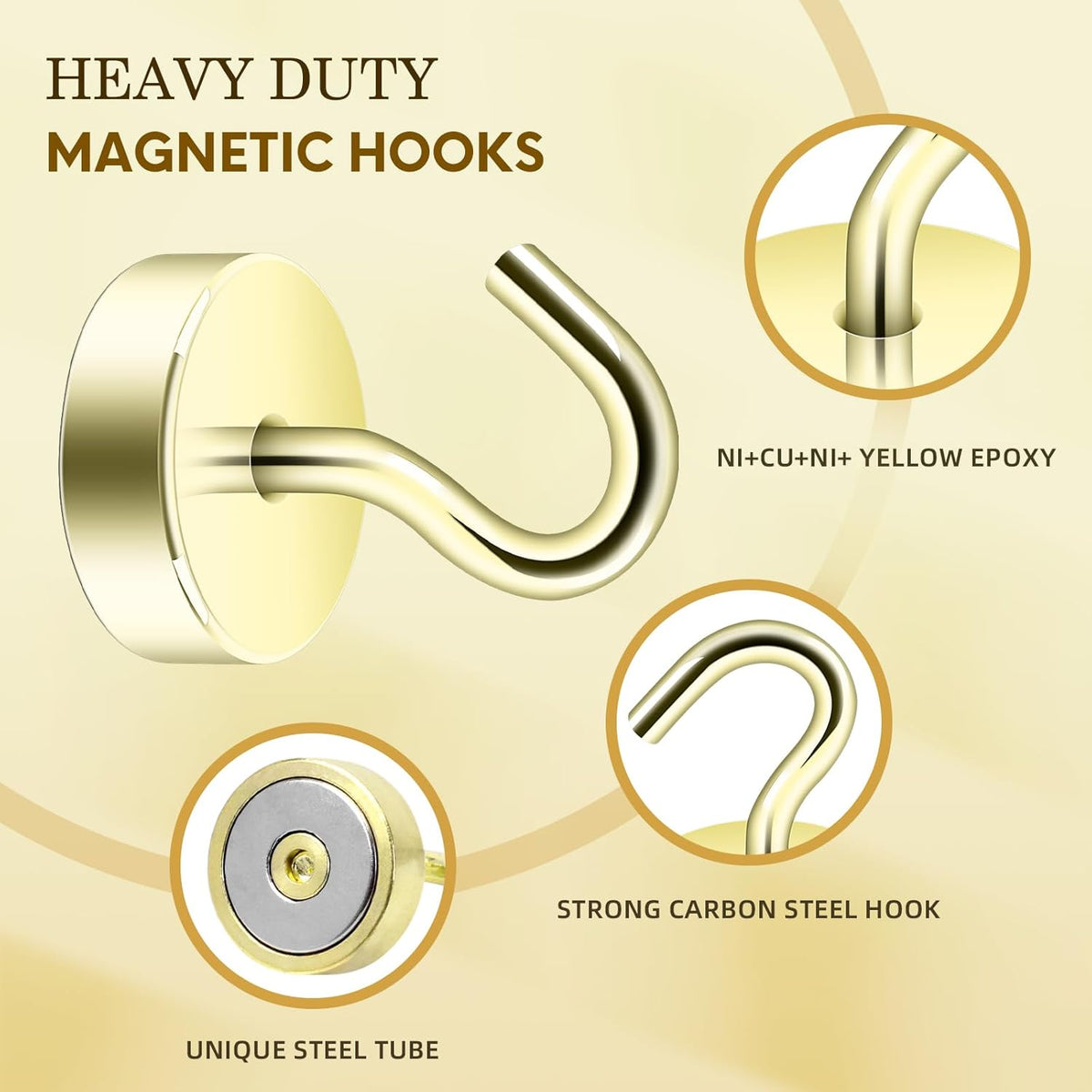 Neosmuk Magnetic Hooks, Cruise Ship Essentials, 40lb+ Heavy Duty Magnetic Hooks for Cruise Cabins, Refrigerator, Grill, Hanging, and Travel | Extra Strong Must-Haves Magnet Hook,Gold,Pack of 10