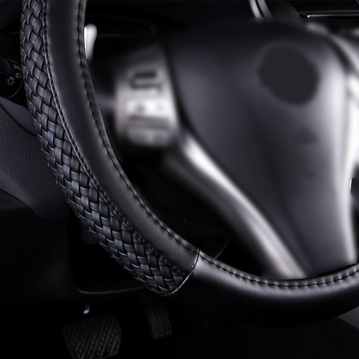 Flying Banner car Steering Wheel Cover Faux Leather Massage Universal fit 3D Honeycomb Hole Anti-Slip Sporty 15 Inches (Sliod Black Woven)