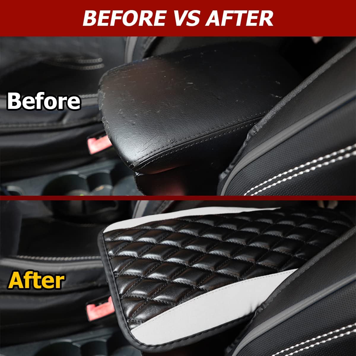 Car Center Console Cushion Pad, Universal Leather Waterproof Armrest Seat Box Cover Protector,Comfortable Car Decor Accessories Fit for Most Cars, Vehicles, SUVs (White)