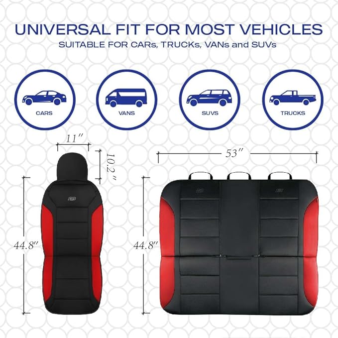 Skechers Memory Foam Car Seat Covers, Lycra Fabric Seat Covers &Thick Memory Foam, Car Seat Cover Full Sets, Airbag Compatible, Automotive Comfort Protection for Most Cars,Trucks, SUVs, Red