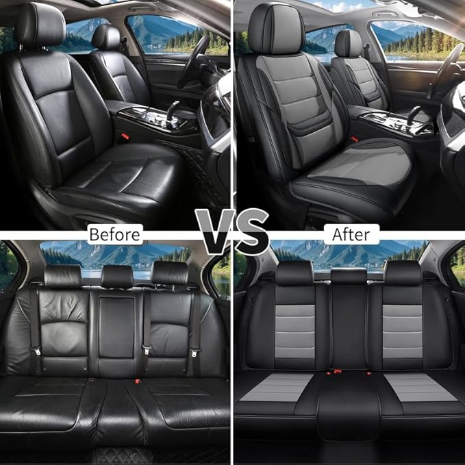 Car Seat Covers Full Set Custom Fit for Ford Taurus 1999-2018 - Premium Leather with Lumbar Support, Breathable, Anti-Slip & Excellent Seating Experience (Black&Gray, Full Set)