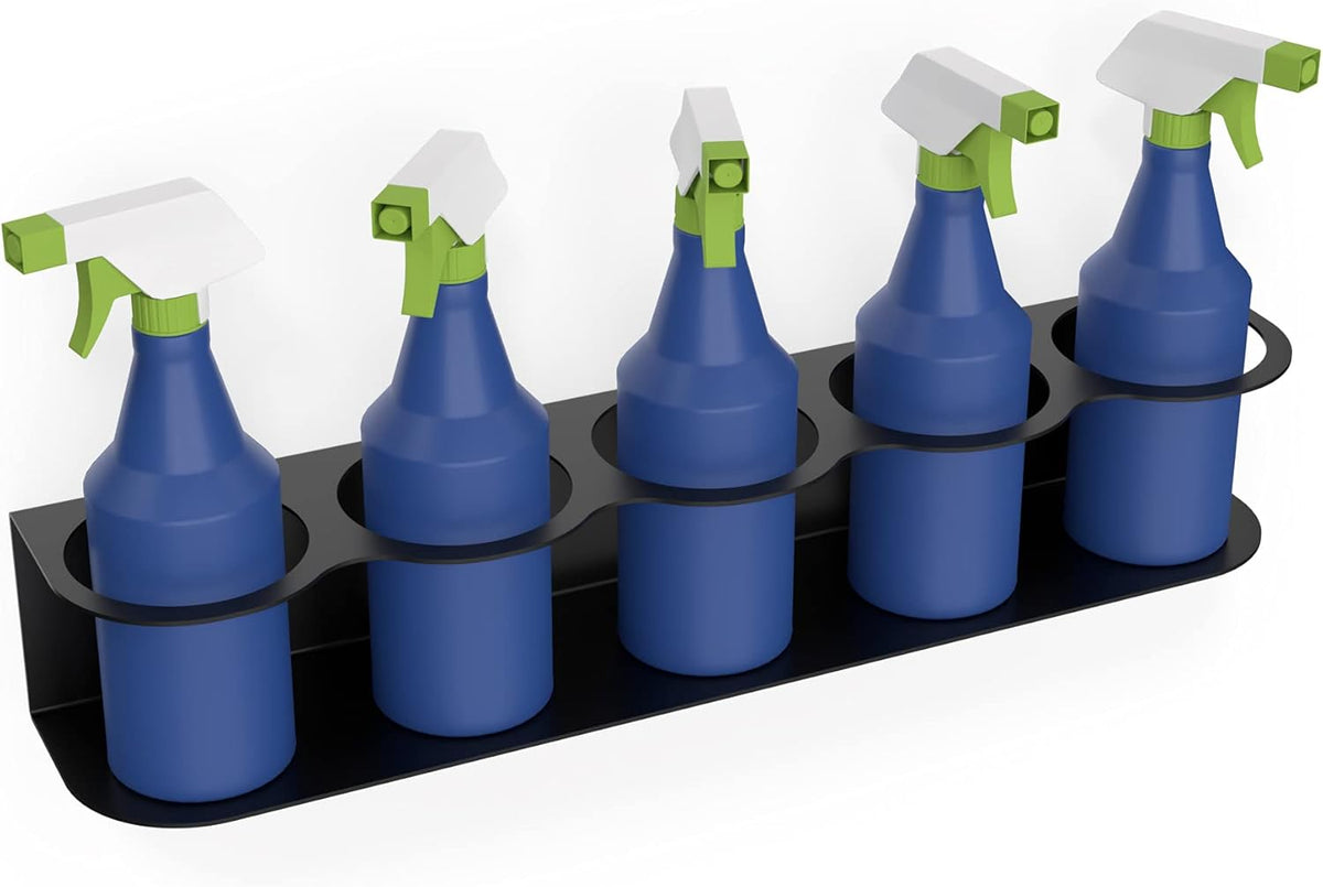 Koova 5 All-Purpose Spray Bottle Holder | Easy Install Wall Mount Hardware Included | Heavy-Duty Powder Coated Steel Storage Rack for Garage And Home | Craft Workspace Paint Bottle Organizer USA Made