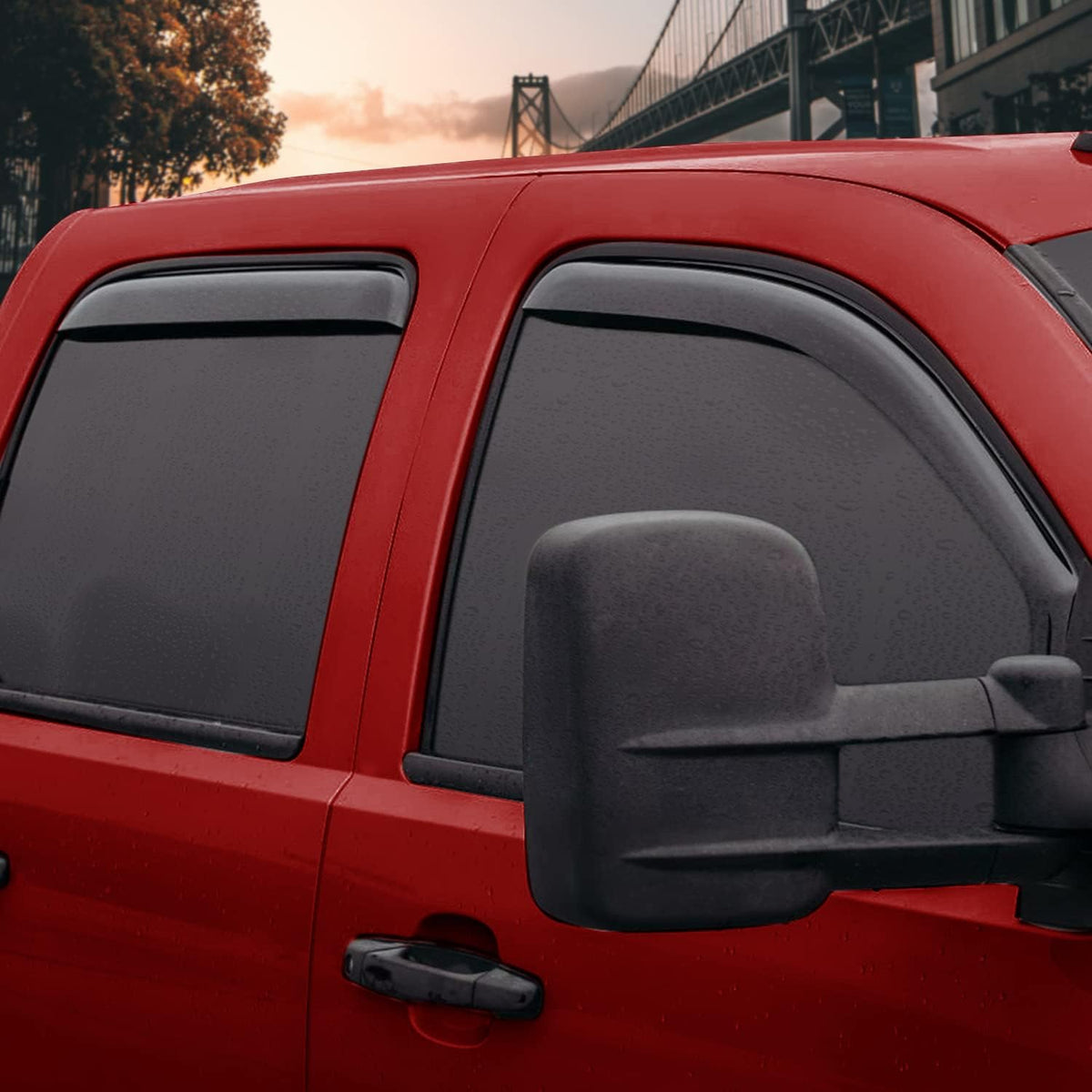 Voron Glass in-Channel Extra Durable Rain Guards for Chevrolet (Chevy) Silverado 2500HD/3500HD 2007-2014 Crew Cab, Window Deflectors, Vent Window Visors, 4 Pieces - 200265