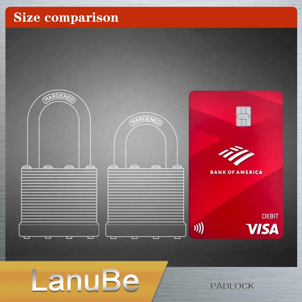 LanuBe Lock Laminated keyed Padlock (1-9/16", 40mm), keyed Alike Locks, Normal Shackle, Marked Blue Plastic Hoop, Pack of 2