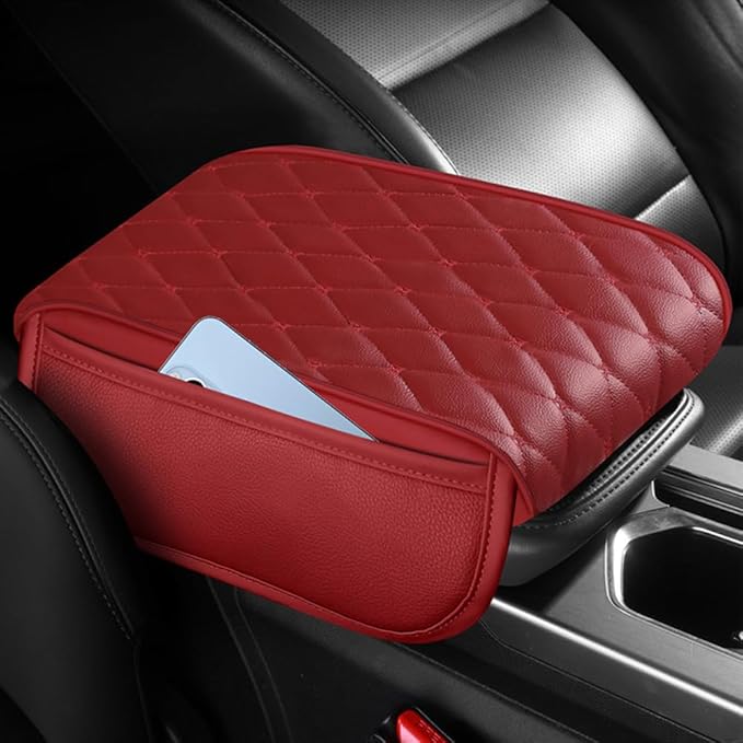 Universal Car Armrest Pad for Mini Countryman R60 F60 One/S/Cooper/JCW 2010-2024 Leather Armrest Box Center Console Cover Pad Waterproof Arm Rest Protector Decor Accessories,Black01
