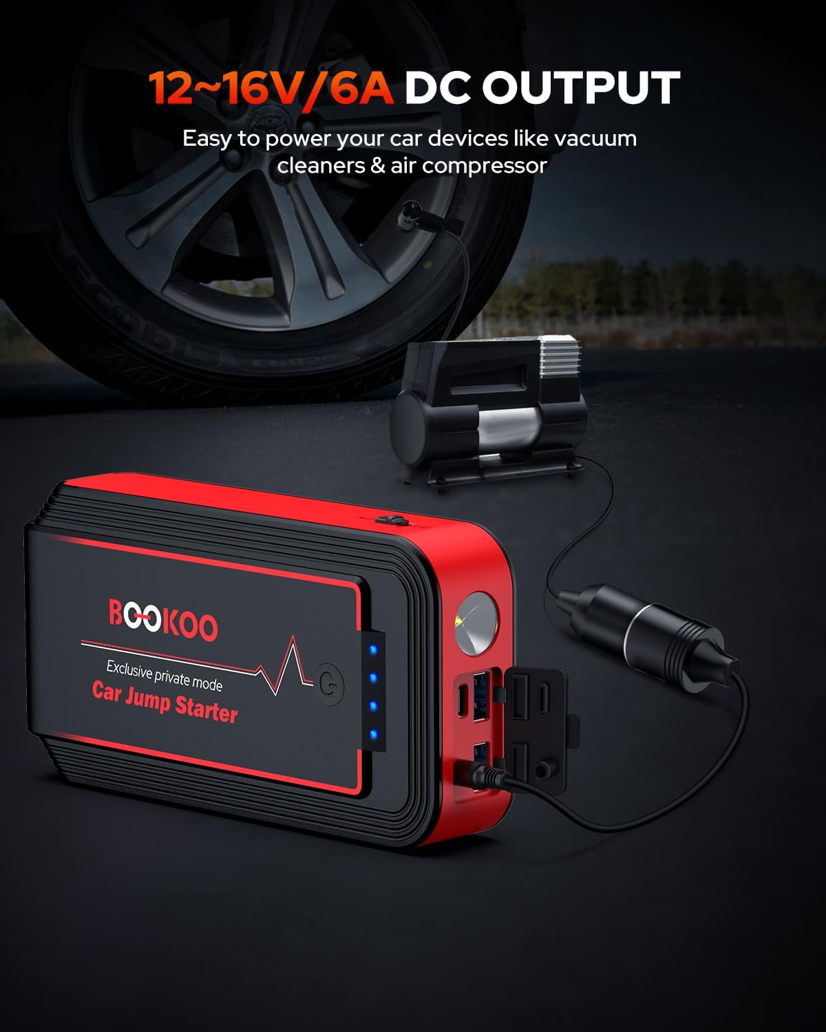Jump Starter 3000A, BOOKOO Car Battery Jumper Starter Portable, 12V Jump Start Battery Pack up to 7.2L Gas or 8.0L Diesel Engine Jump Starter with Power Bank/QC3.0/Dual Output/LED Light