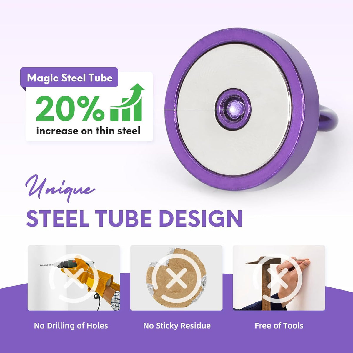 Neosmuk Magnetic Hooks, Cruise Ship Essentials, 120lb+ Heavy Duty Magnetic Hooks for Cruise Cabins, Refrigerator, Grill, Hanging, and Travel | Extra Strong Must-Haves Magnet Hook,Purple, Pack of 10