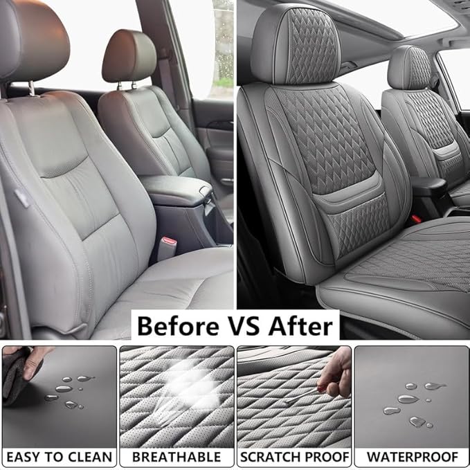Car Seat Covers Full Set Custom Fit for Ford Bronco Sport 2021-2026 - Premium Faux Leather with Lumbar Support | Breathable, Waterproof, Anti-Slip, Durable (Gray,Full Set)