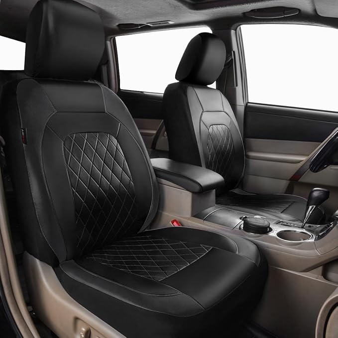 Universal Deluxe Pu Luxury Vinyl Faux Leather Car Seat Covers Full Set, Airbag Compatible, Breathable, Fit for Cars, Trucks, SUV (All Black)