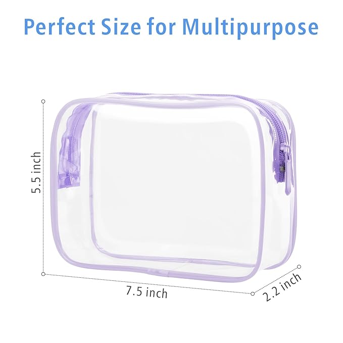 PACKISM Clear Toiletry Bag - 3 Pack Quart Size TSA Approved Toiletry Bag, Travel Makeup Cosmetic Bag for Women Men, Carry on Airport Airline Compliant Bag, Purple