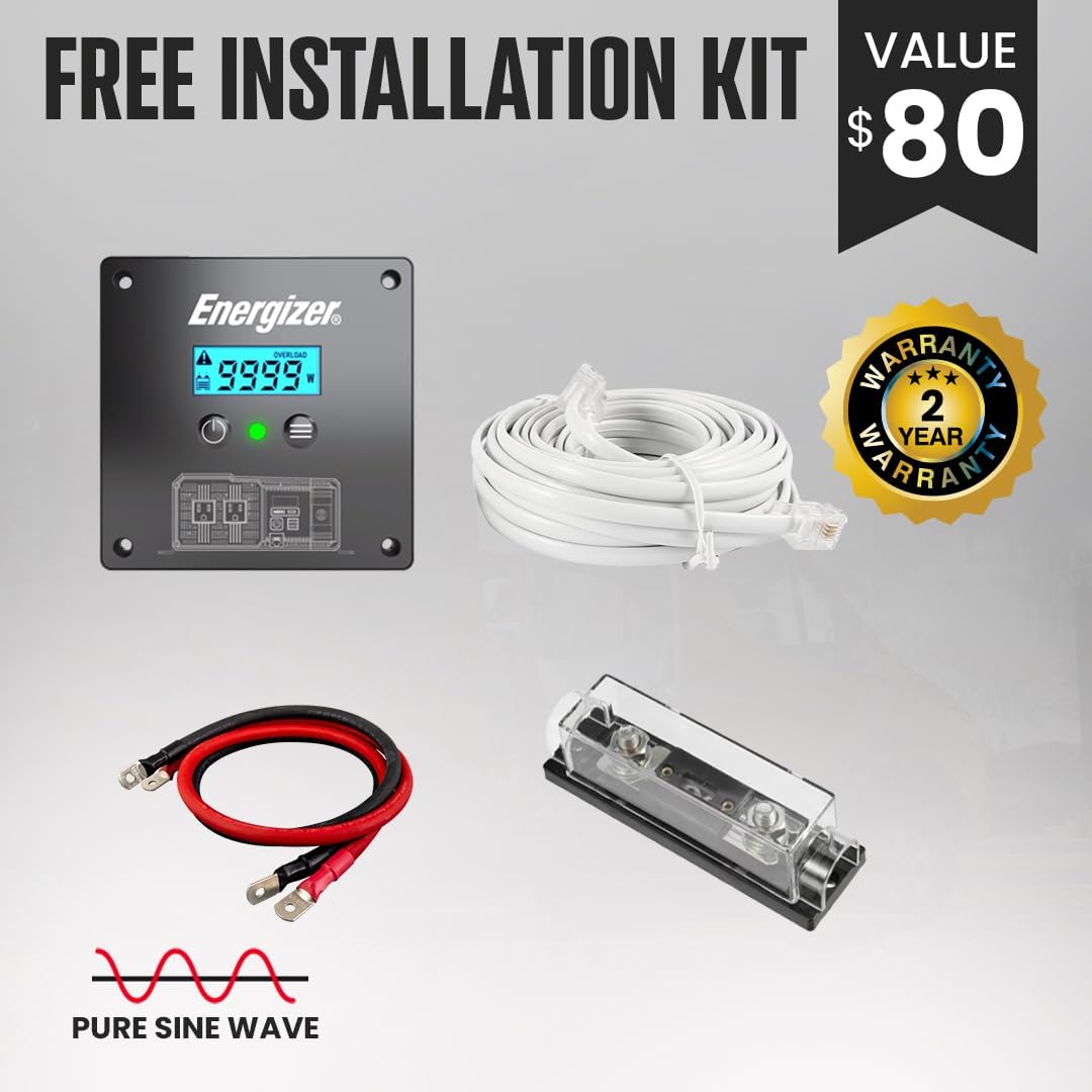 Energizer 3000W Pure Sine Wave Inverter 12V DC to 120V AC Converter for RV, Truck, Off-Grid Solar Power Inverter 12V to 110V W/QC 3.0A Each USB Port, AC Hardwire Port, Remote Cables Fuse Included