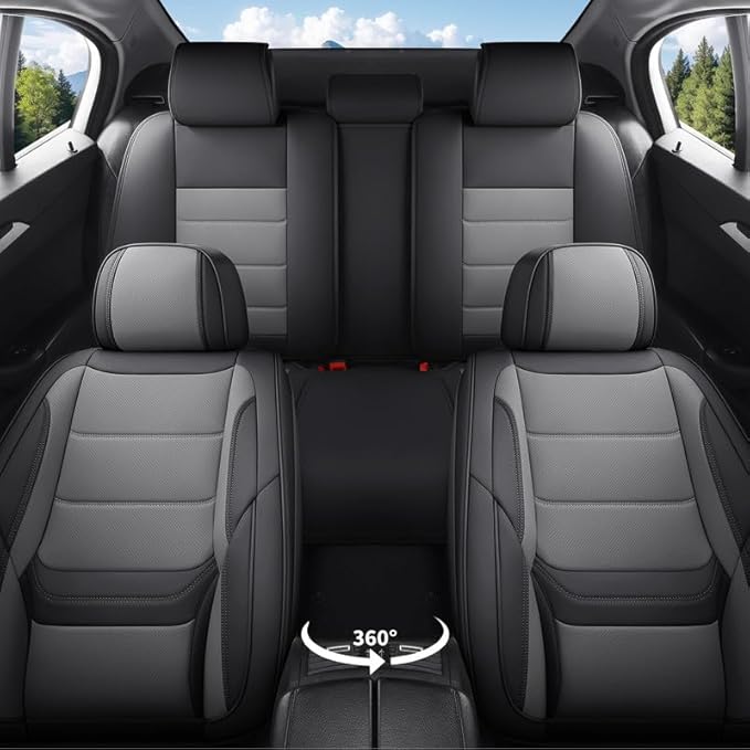 Car Seat Covers Custom Fit for Chevrolet/Chevy Sonic 2011-2020 , Premium Faux Leather Waterproof Car Seat Protectors with Lumbar Support, Breathable Anti-Slip Easy to install(Black&Gray,Full set)