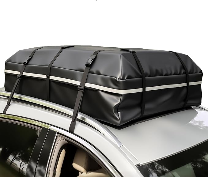 Car Roof Bag, 20 Cubic Feet Rooftop Cargo Carrier, 600D Waterproof Car Top Luggage Storage Bag for All Vehicles SUV with/Without Rack, Include Anti-Slip Mat, 8 Reinforced Straps, 6 Door Hooks