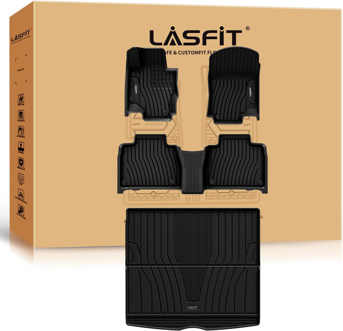 LASFIT Floor Mats & Cargo Mat for Mercedes Benz GLE SUV 2020-2026 350/450 / 450e / 580/53 AMG / 63 AMG S (Fit 5 Seats, Not Fit Coupe), All Weather TPE Car Mats for GLE Floor Liners & Trunk Mat