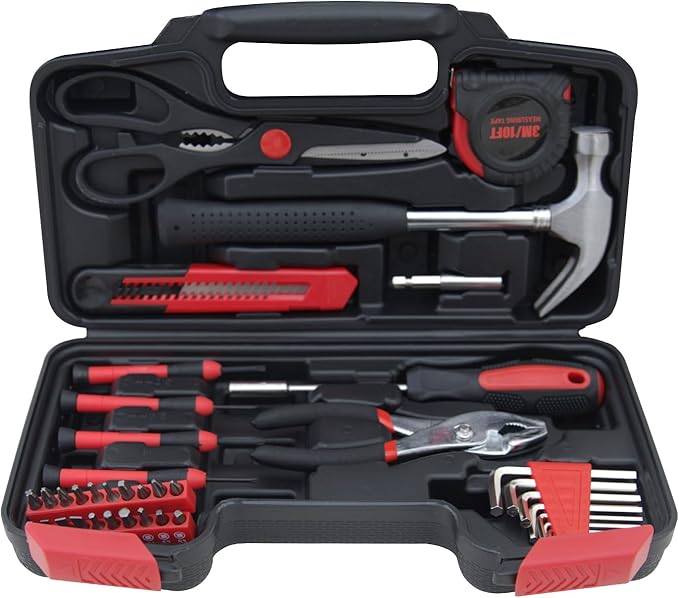 Hantinstom 39-Piece Household Tools Kit Essential Home Repair Set with Plastic Toolbox Ideal for College Students, Home Use & More