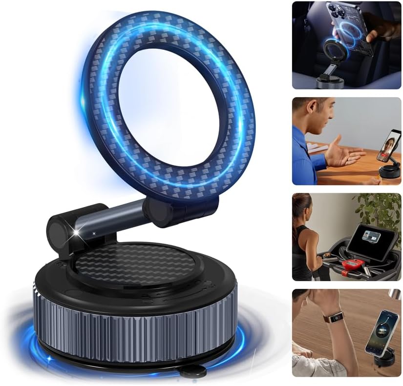 Magnetic Phone Holder for Car - Upgraded 360° Vacuum Magnetic Phone Holder, Foldable Retractable Suction Cup Car Mount for Magsafe for Your Car/Gym/Mirror Mount for iPhone & Android