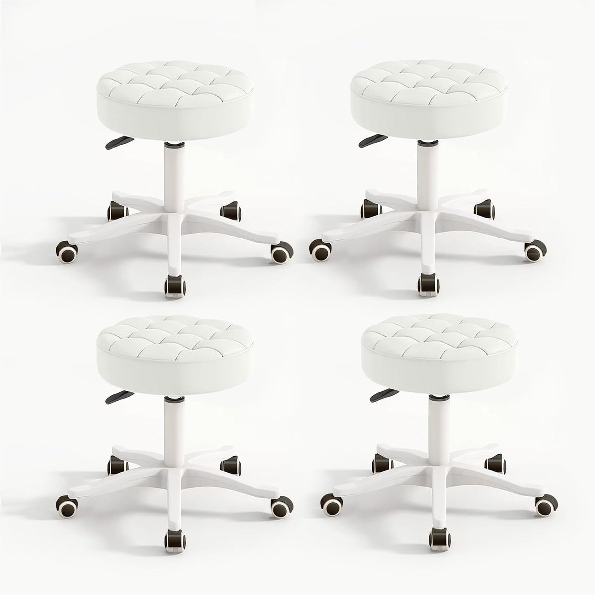 Small Chair Round Rolling Stool with Wheels PU Leather Height Adjustable Swivel Drafting Work SPA Salon Stools Home Office Chair,4 Pack