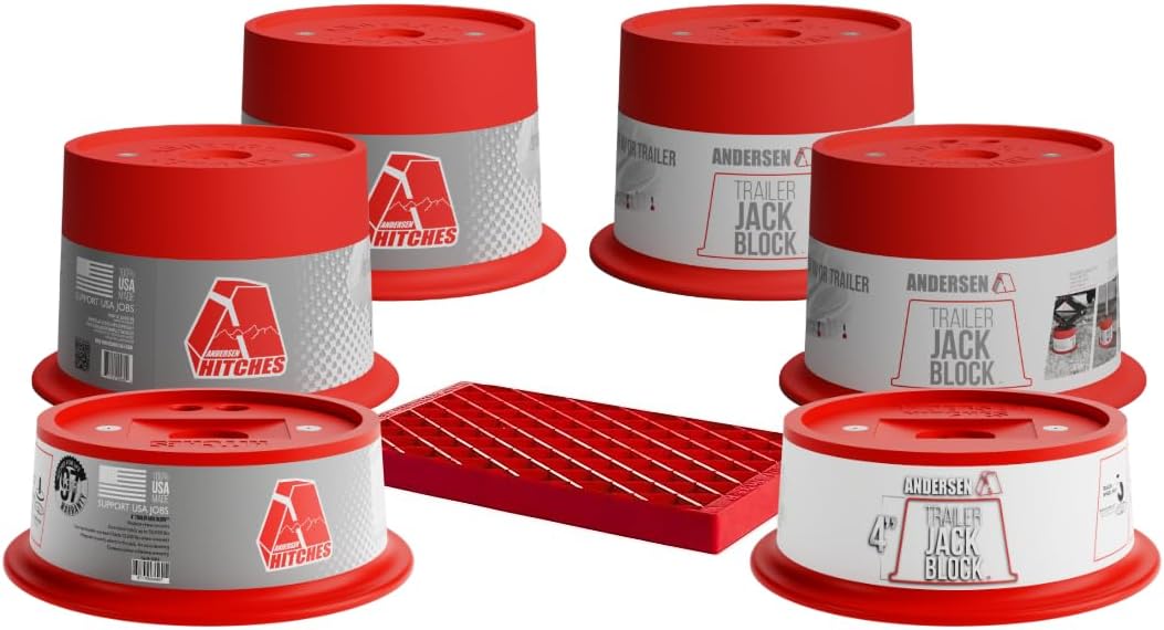 ANDERSEN HITCHES | 3684 | 4" Jack Block with Magnets | Fits up to 9" Jack Stand | RV & Camper Leveling | 50,000 lbs Capacity | Made in USA (x2-4" Jack Block x4-8" Jack Block, 6)