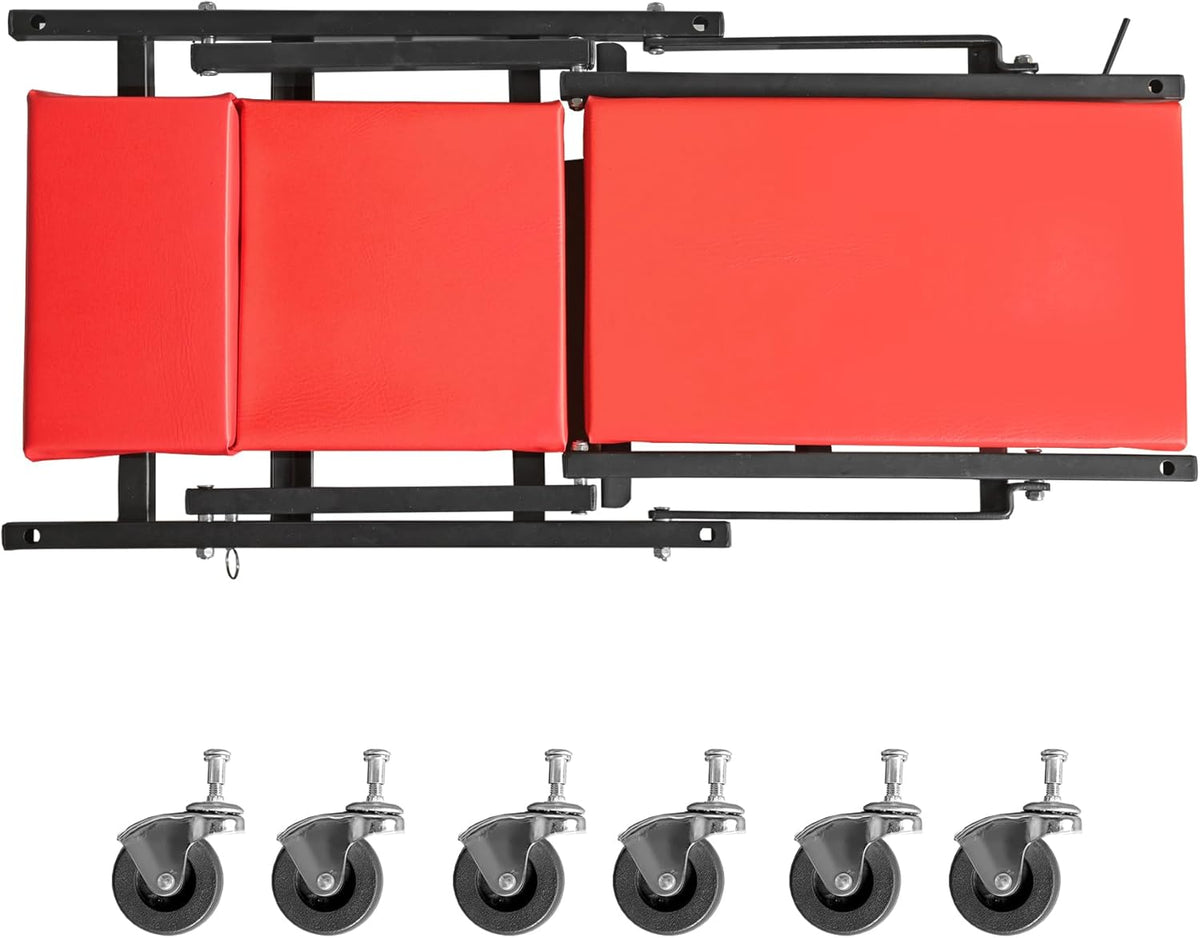 TCE 36" Rolling Foldable Automotive Creeper, 2-in-1 Garage Shop Creeper, Car Creeper,for Auto Repair, 300 Lbs Capacity, Red, TAM6505RU Torin