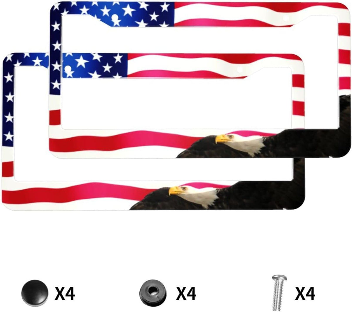 American Flag License Plate Frame American Flag License Plate Holder American Flag Eagle License Plate Frame Covers US Car Tag Frame Stainless Aluminum 2 Pack 2 Holes Decorative 2 Pcs Set for Men
