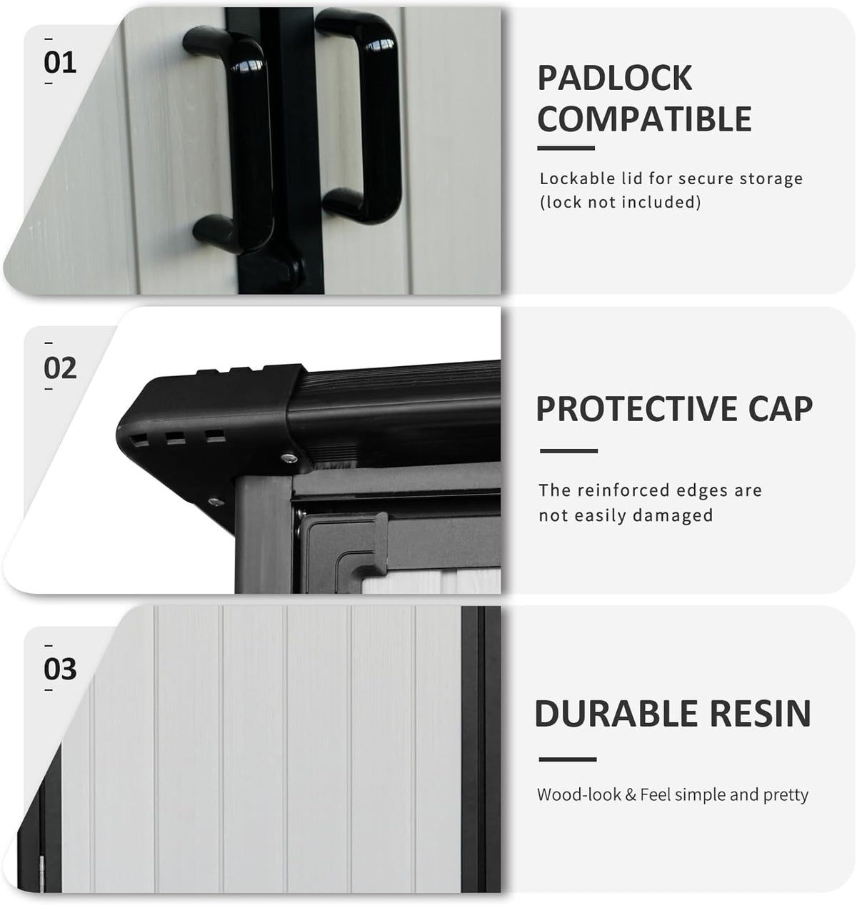 5x3 FT Resin Outdoor Storage Shed with Floor, Waterproof Resin Cabinet with Lockable Doors, Plastic Tool Shed for Patio Furniture, Bikes, Accessories,White+Black