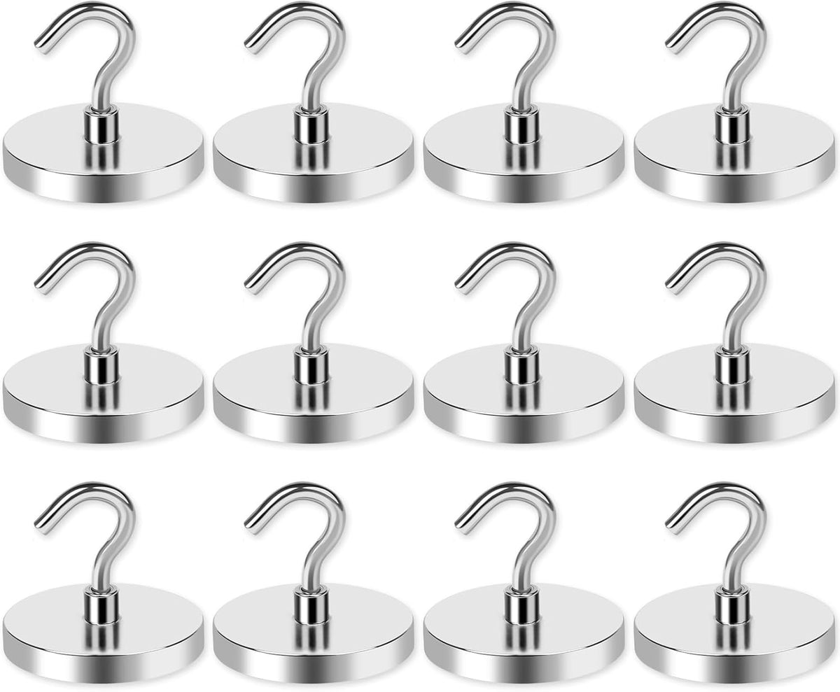 LOVIMAG Magnetic Hooks Heavy Duty, Super Stong Magnetic Hooks Neodymium Magnet Hooks for Cruise, Rare Earth Magnets with Hooks for Magnetic Hanger,Toolbox,Storage,Hanging-12 Pack