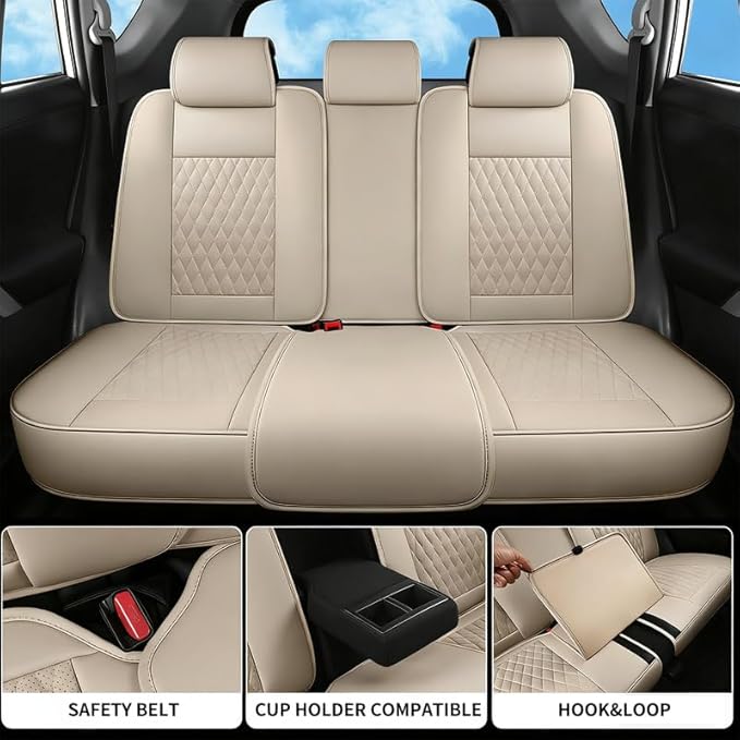 Car Seat Covers Full Set Custom Fit for Buick Century 1997-2005 - Premium Faux Leather with Lumbar Support | Breathable, Waterproof, Anti-Slip, Durable (Beige,Full Set)