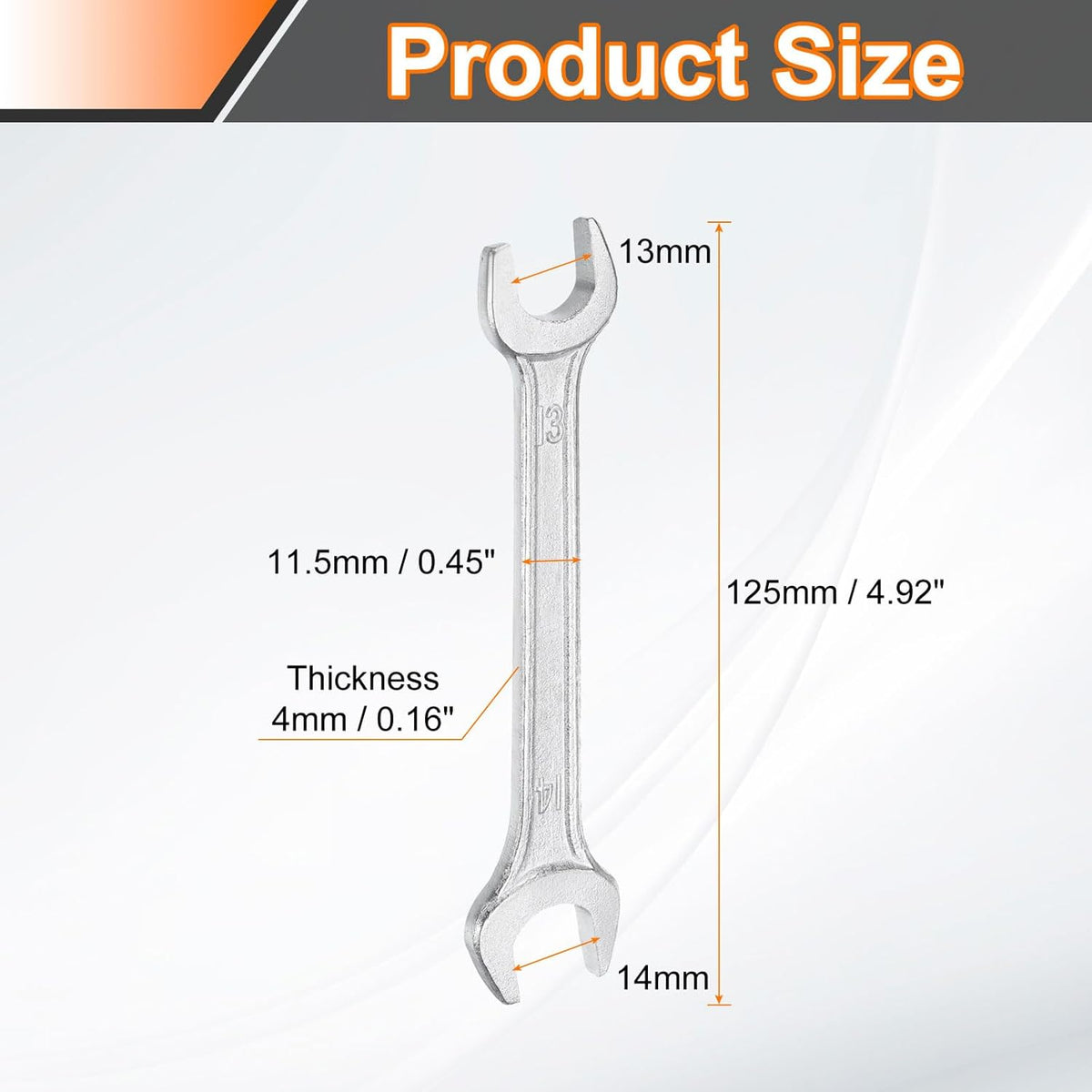 HARFINGTON Double Open End Wrench 13mm x 14mm Metric 15 Degree Offset Angle Small Flat Head Wrench Galvanizing Open Ended Spanner for Automotive Repair Furniture Assembly
