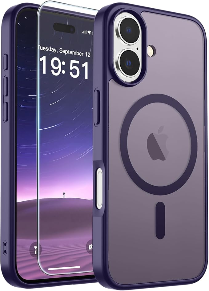 SUPFINE Magnetic for iPhone 17 Case (Compatible with MagSafe)(Military Grade Drop Protection) Translucent Matte Shockproof with Anti-Fingerprint Phone Cover,Dark Purple