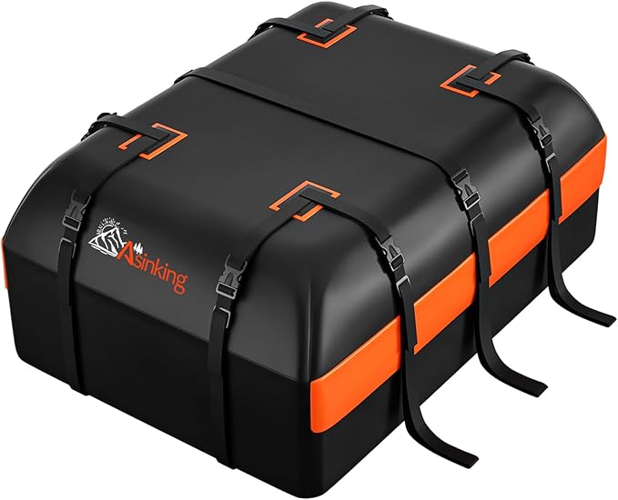 Car Rooftop Cargo Carrier Bag, Asinking 22 Cubic Feet Waterproof Tear-Resistant Car Roof Bag for All Vehicle with/Without Racks - Non-Slip Mat, 6 Door Hooks, 2 Extra Straps, Luggage Lock