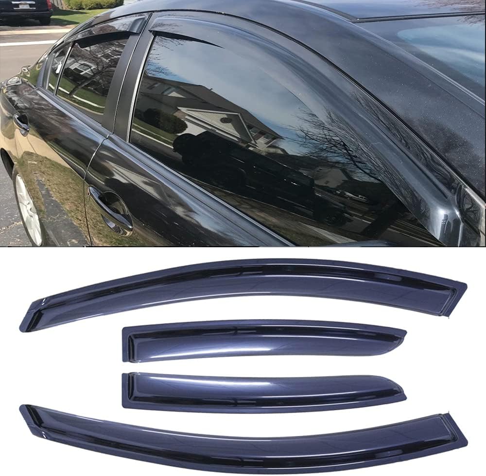 94257 Side Window Wind Deflector,4pc Dark Smoke Nice Window Visors fit for 2010-2013 Mazda 3,Outside Mount Style Tape-On Sun Rain Guards Set