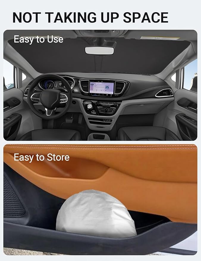 Proadsy 2026 Upgrade Windshield Sun Shade Custom Fit Chrysler Pacifica 2017-2025 2026 4-Layer Foldable Front Sunshade Protector Sun Visor Blocks UV Rays Keep Car Cooler Accessories