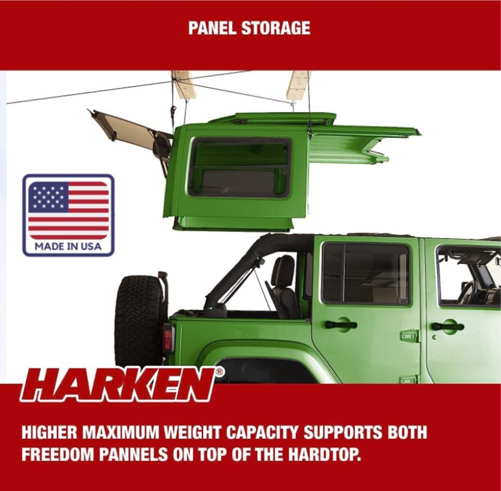 HARKEN - Truck Cap Overhead Garage Storage Hoist, Self-Leveling, Safe Anti-Drop System, Easy One-Person Operation, Smart Garage Organization