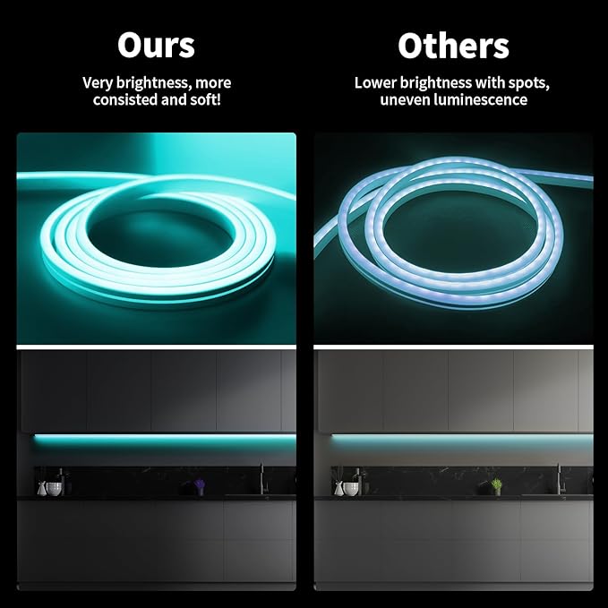 iNextStation 12V Ice Blue LED Strip Lights 16.4FT, Flexible Silicone Neon Rope Light, Waterproof, Cuttable, Dimmable & Linkable, for Cabinet, Ceiling, Wall, Bedroom, Kitchen, Garage (No Adapter)