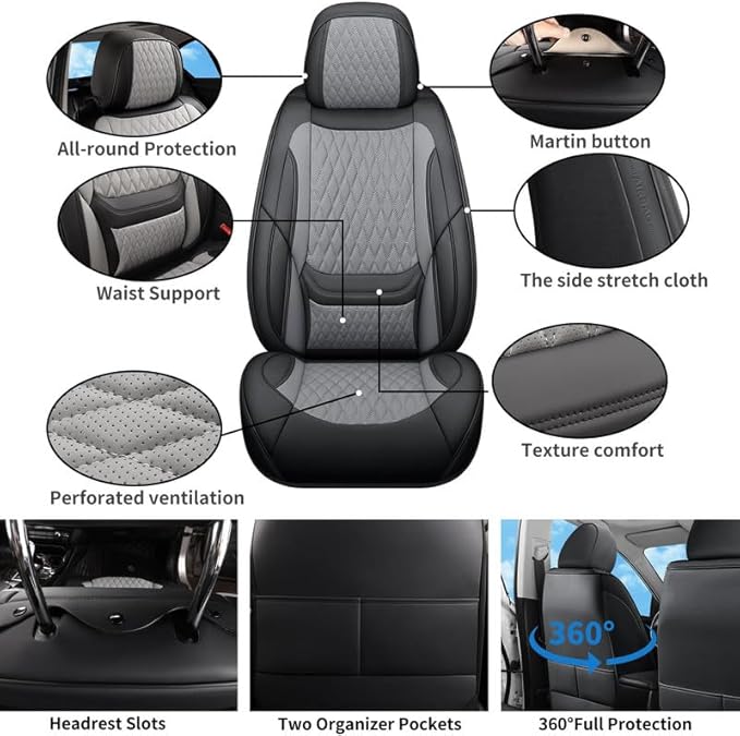 Car Seat Covers Full Set Custom Fit for Buick Encore GX 2012-2026 - Premium Faux Leather with Lumbar Support | Breathable, Waterproof, Anti-Slip, Durable (Black&Gray,Full Set)